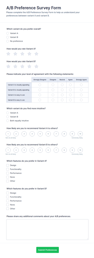 A/B Preference Survey Form Template