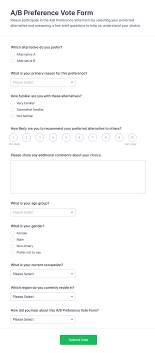 A/B Preference Vote Form Template