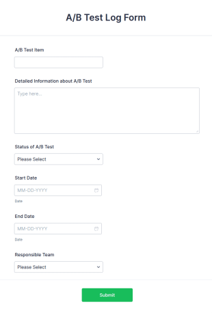 AB Test Log Form Template