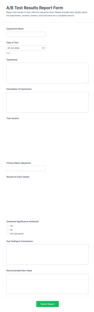 A/B Test Results Report Form Template