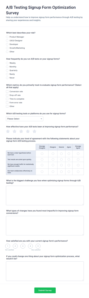 A/B Testing Signup Form Optimization Survey Form