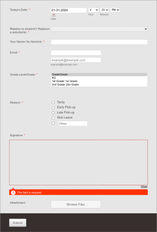 A Parent Sign In Sign Out Form Template