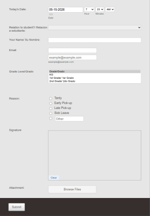 A Parent Sign In Sign Out Form Template