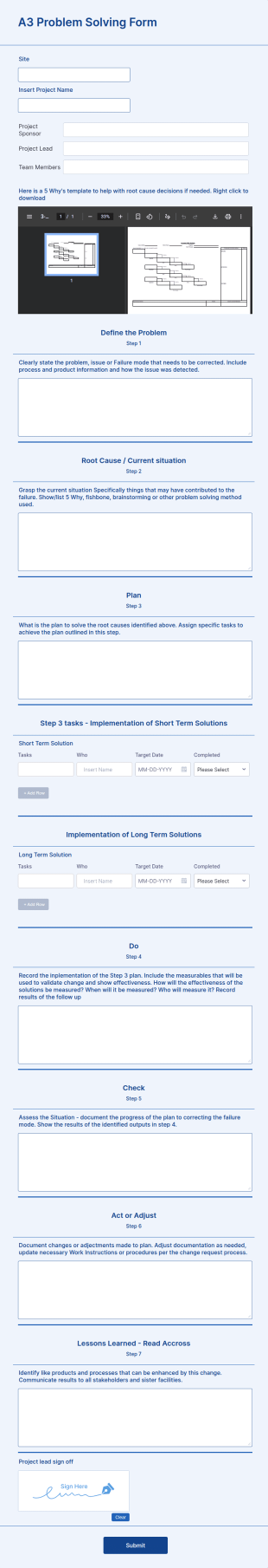 A3 Problem Solving Form Template