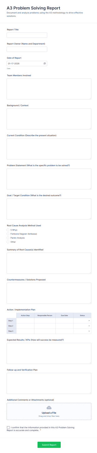 A3 Problem Solving Report Form Template