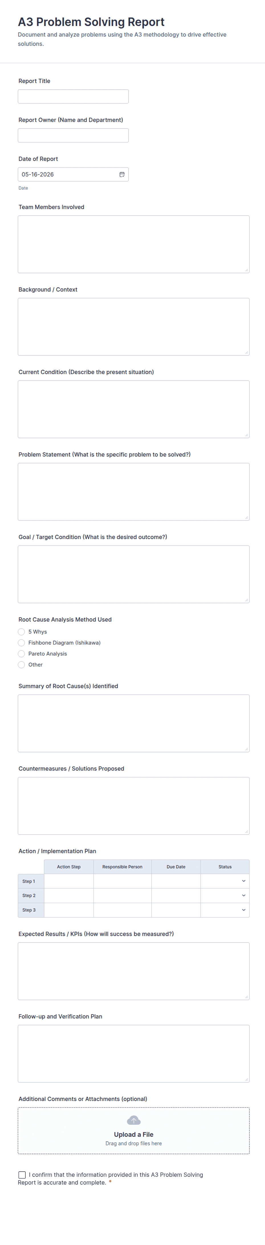 Problem Summary Form A3 Problem Solving Report Form Template | Jotform