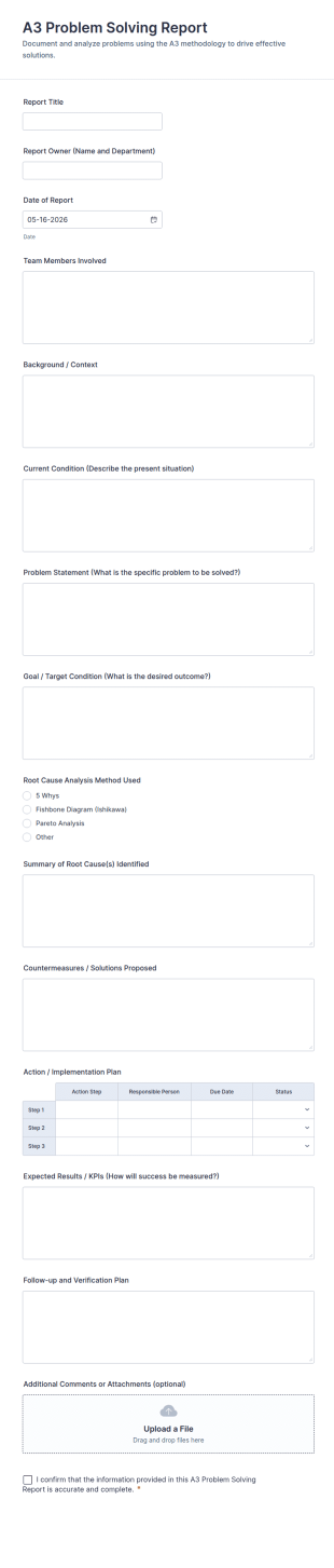 A3 Problem Solving Report Form Template