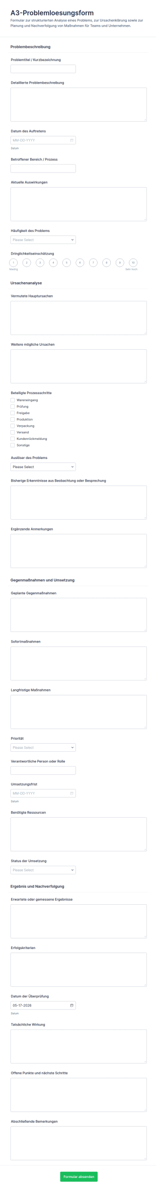 A3 Problemlösungsformular