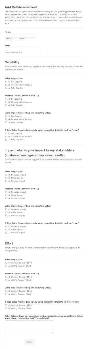 AAA Self Assessment Form Template