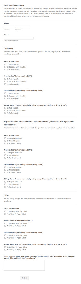 AAA Self Assessment Form Template