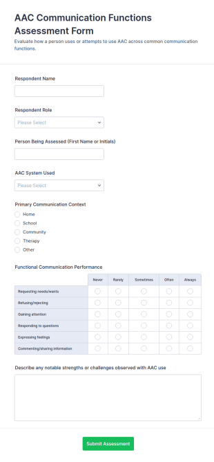 AAC Communication Functions Assessment Form Template