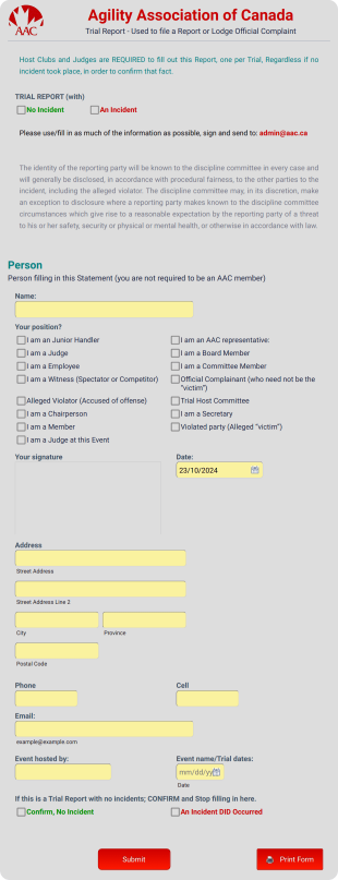 AAC Incident Report Form Template