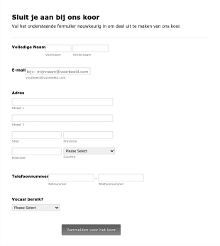 Aanmeldformulier Voor Het Koor