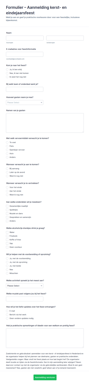 Aanmeldingsformulier Voor Het Kerstfeest