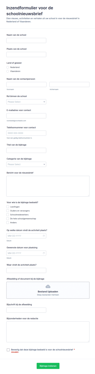 Aanmeldingsformulier Voor Schoolnieuwsbrief