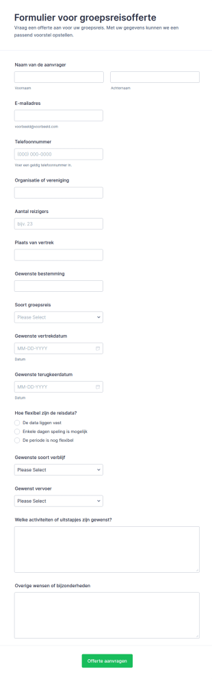 Aanvraag Voor Groepsreisofferte