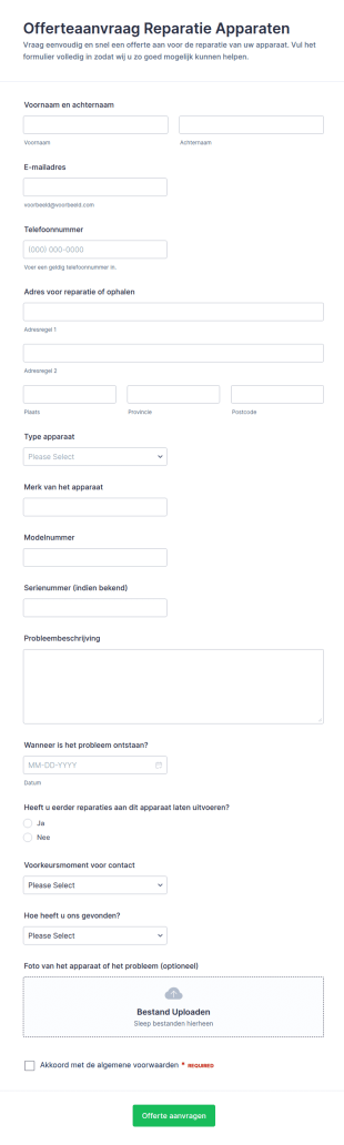 Aanvraag Voor Reparatieofferte