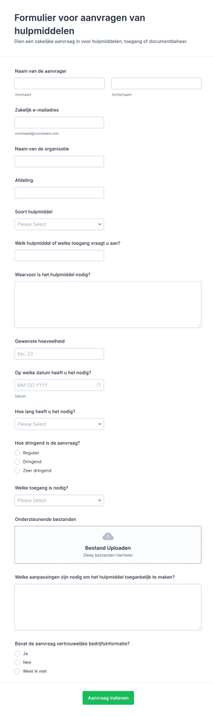 Aanvraag Voor Resource Formulier