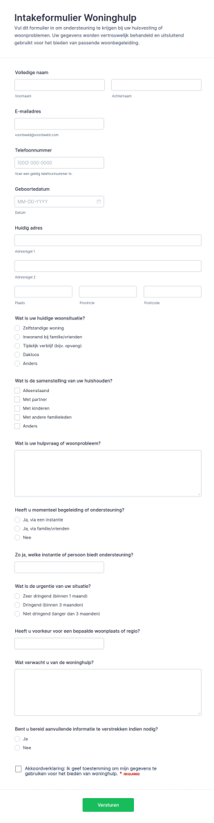 Aanvraag Voor Woonondersteuning Form