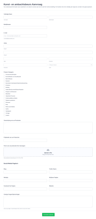 Aanvraagformulier Kunst En Ambachtsbeurs