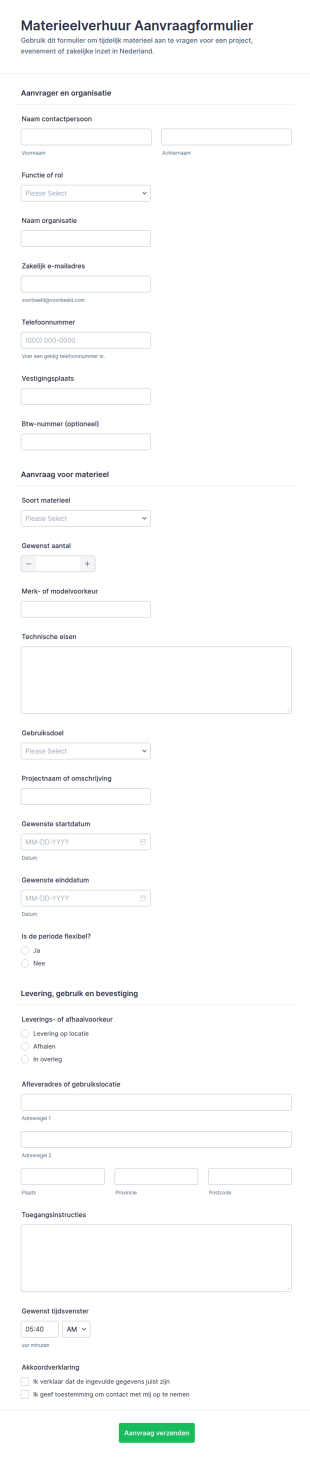Aanvraagformulier Voor Apparatuurlease