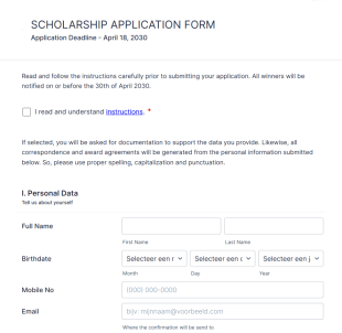 Aanvraagformulier Voor Studiebeurs Form Template