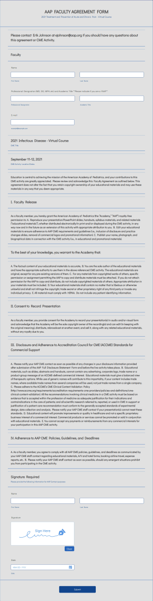 Pediatrics Virtual Course Agreement Form Template