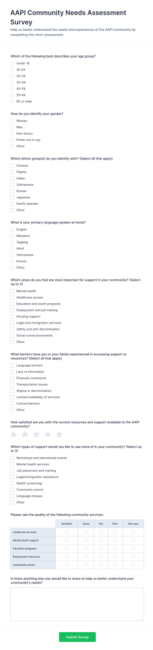 AAPI Community Needs Assessment Survey Form Template