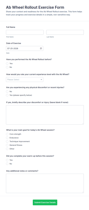 Ab Wheel Rollout Exercise Form Template