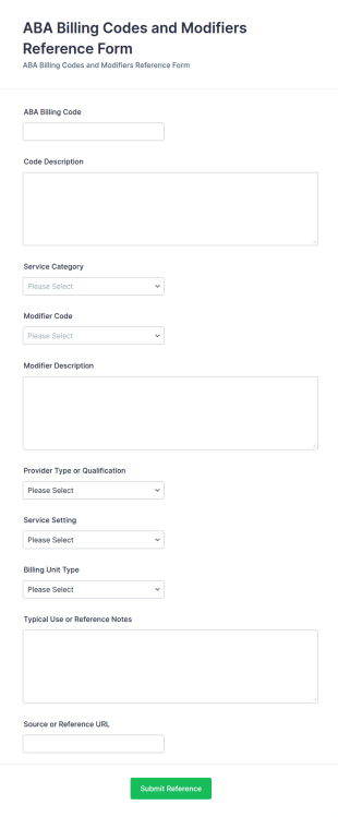 ABA Billing Codes And Modifiers Reference Form Template