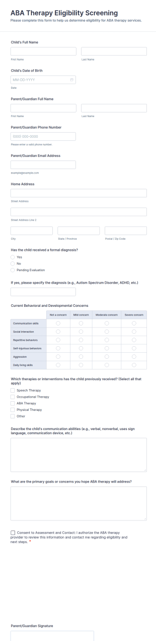 ABA Therapy Eligibility Screening Form Template