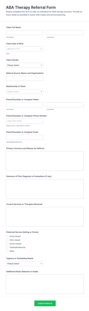 ABA Therapy Referral Form Template