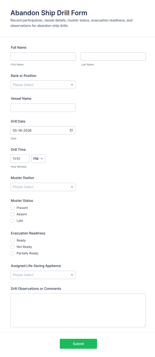 Abandon Ship Drill Form Template