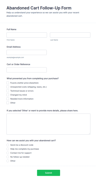 Abandoned Cart Follow Up Form Template
