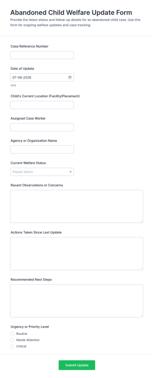Abandoned Child Welfare Update Form Template