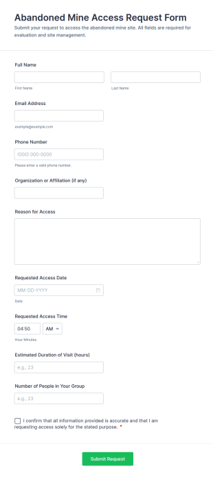 Abandoned Mine Access Request Form Template