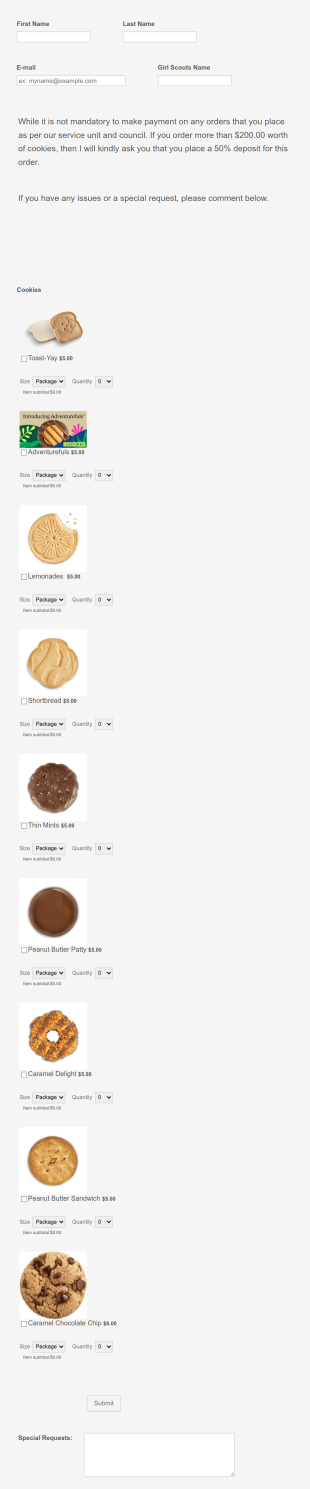 2022 ABC Baker Girl Scout Cookie Order Form Template