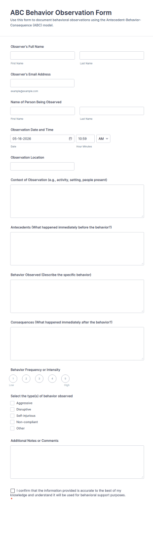 ABC Behavior Observation Form Template