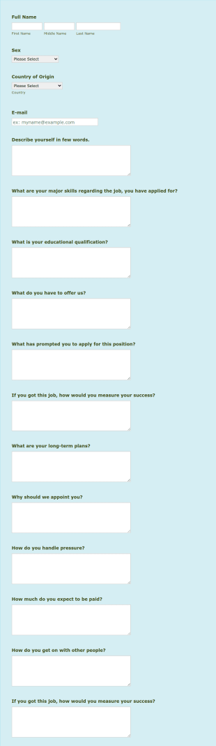 Abdan Prestige Holding Interview Questionnaire Form Template
