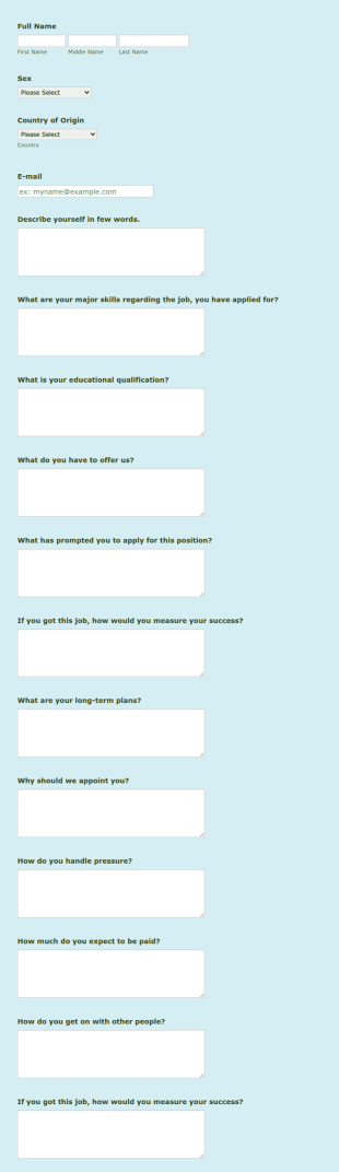 Abdan Prestige Holding Interview Questionnaire Form Template
