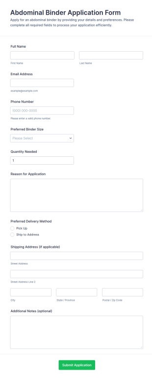 Abdominal Binder Application Form Template