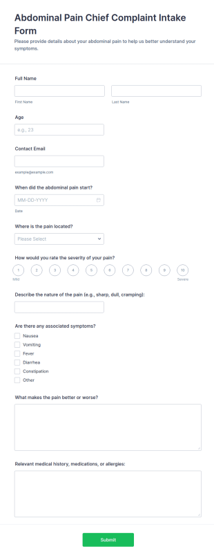 Abdominal Pain Chief Complaint Intake Form Template