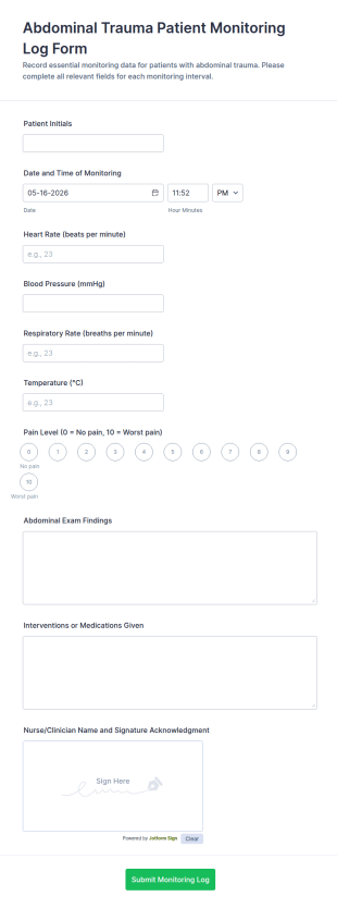 Abdominal Trauma Patient Monitoring Log Form Template