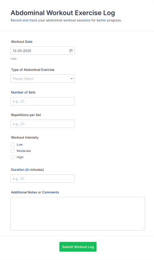 Abdominal Workout Exercise Log Form Template