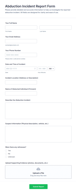 Abduction Incident Report Form Template