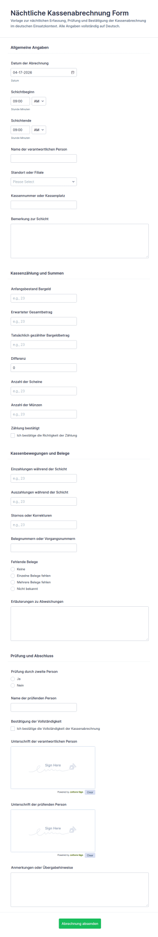 Abendkassenübersicht Formular 🎉
