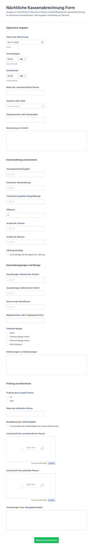 Abendkassenübersicht Formular 🎉