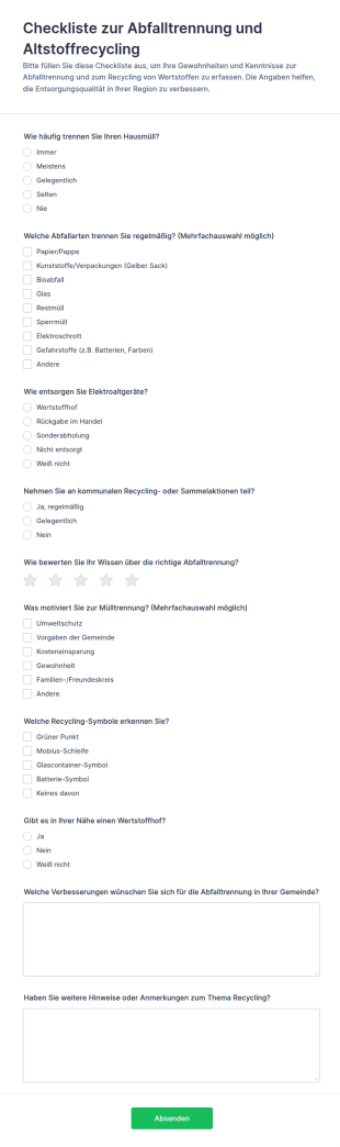 Abfallrecycling Formular