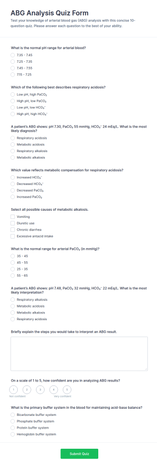 ABG Analysis Quiz Form Template