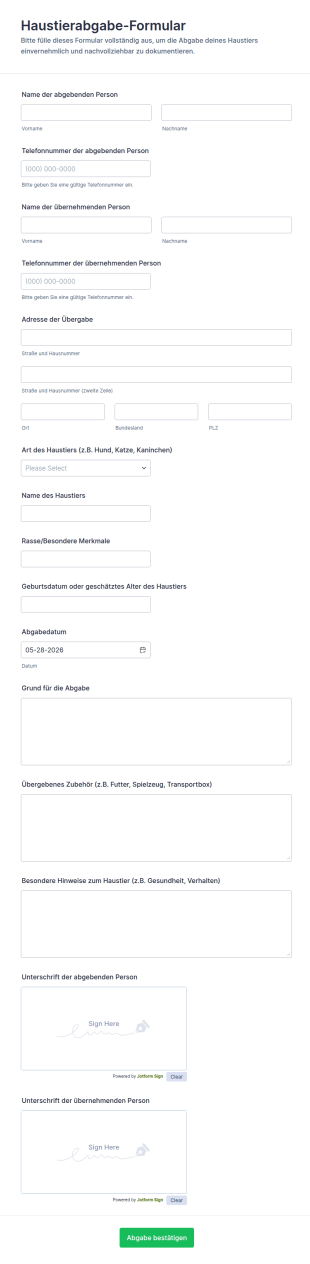 Abgabeformular Für Haustiere